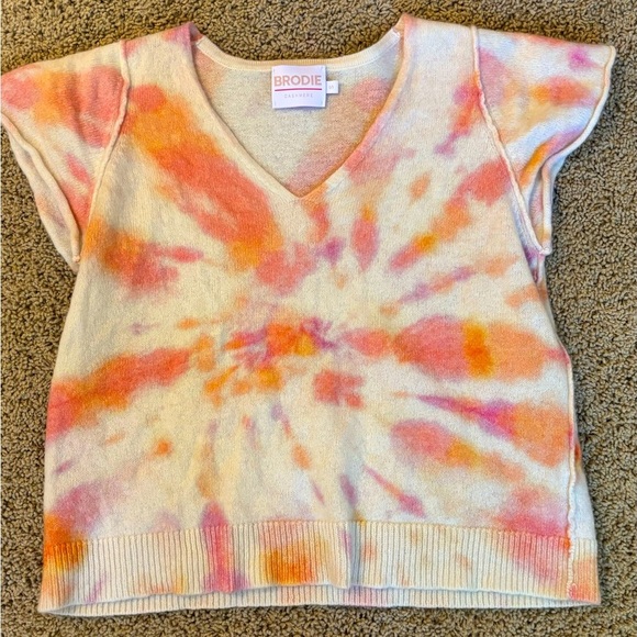 Brodie Fine Cashmere Multicolor Tie Dye Short Sleeve Sweater | Size Small - Picture 1 of 7